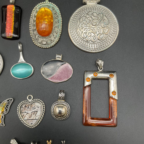 Mixed Costume Jewelry Pendant Lot 0.74 Lbs Vintage to Modern Abalone Butterfly