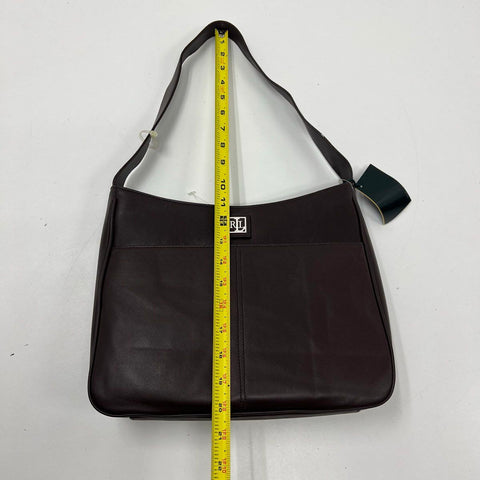 NWT Lauren Ralph Lauren Brown Leather Shoulder Bag Silver Hardware