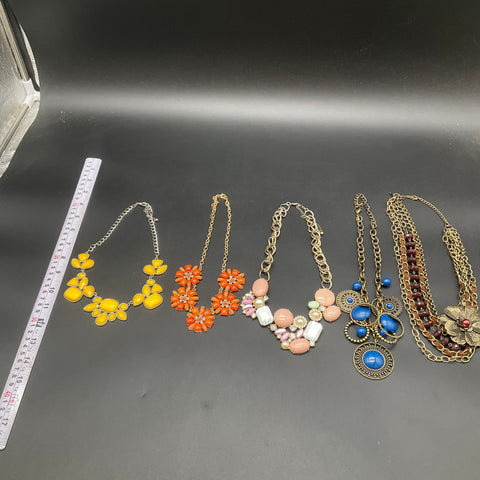 Fashion Statement Jewelry Lot of 5 Boho Bib Floral Necklaces Gold Silver Tone