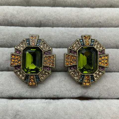 Heidi Daus Multi-Color Crystal Art Deco Geometric Omega Back Earrings