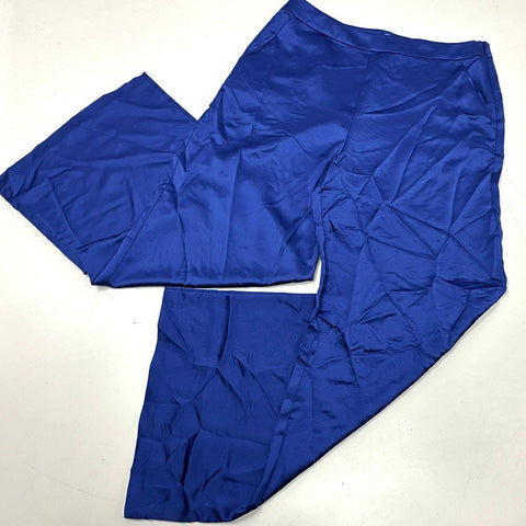 Trina Turk Women's Royal Blue Wide Leg Satin Side Zip Trousers NWT Sz 12