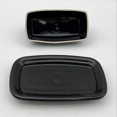 Homer Laughlin Fiesta Black Covered Butter Dish 2pc Set Glazed Earthenware