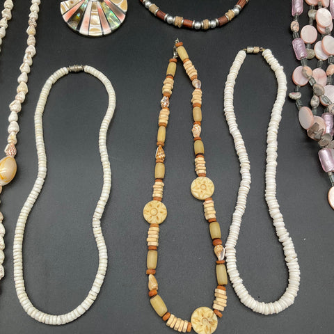 Vintage to Modern Shell & Wood Necklace Lot 7 Pieces Mother of Pearl Abalone
