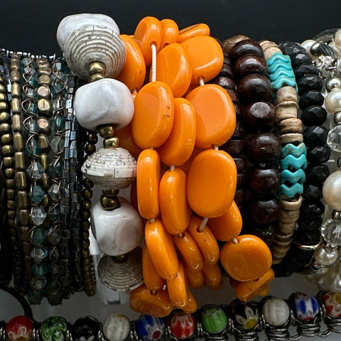Boho Eclectic Costume Jewelry Lot 40+ Bracelets Beaded Bangles Southwestern