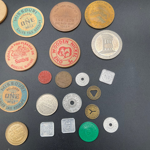 Token Exonumia Lot Vintage Wooden Nickels Casino Sales Tax 28 Pieces