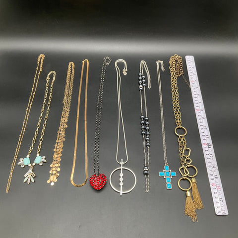 Mixed Fashion Costume Jewelry Lot 9 Necklaces Heart Cross Tassels 0.68 lbs