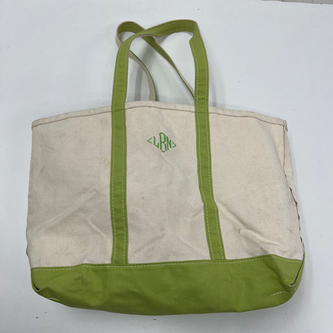 L.L. Bean Green Canvas Boat and Tote Bag Large Made in USA Monogram LRN
