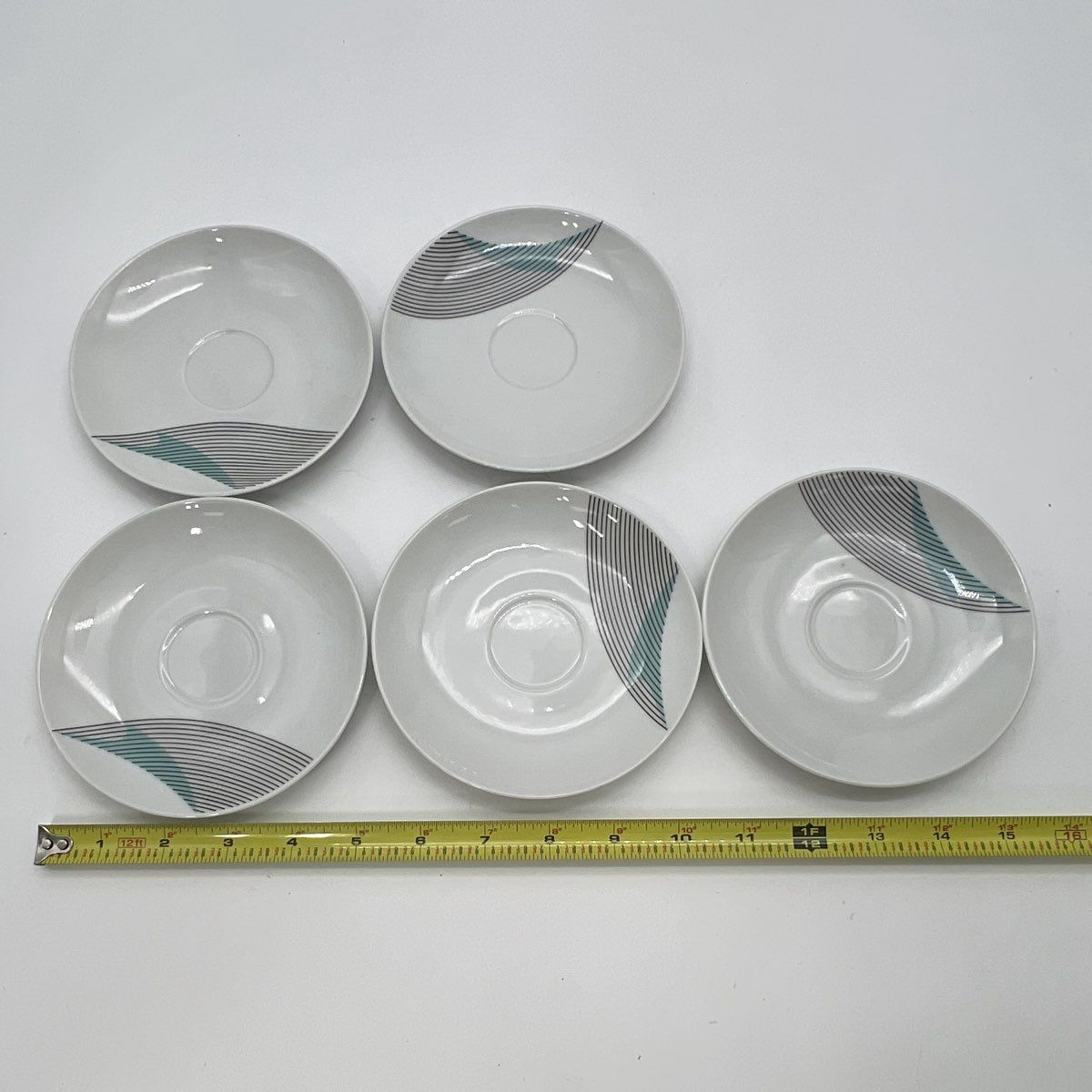 BOHEMIA 大皿　35cm Bohemia 10 Pc Cup Saucer Set Abstract Line Teal Grey Vintage
