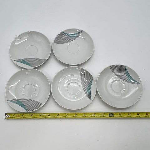 Bohemia 10 Pc Cup Saucer Set Abstract Line Teal Grey Vintage Czechoslovakia