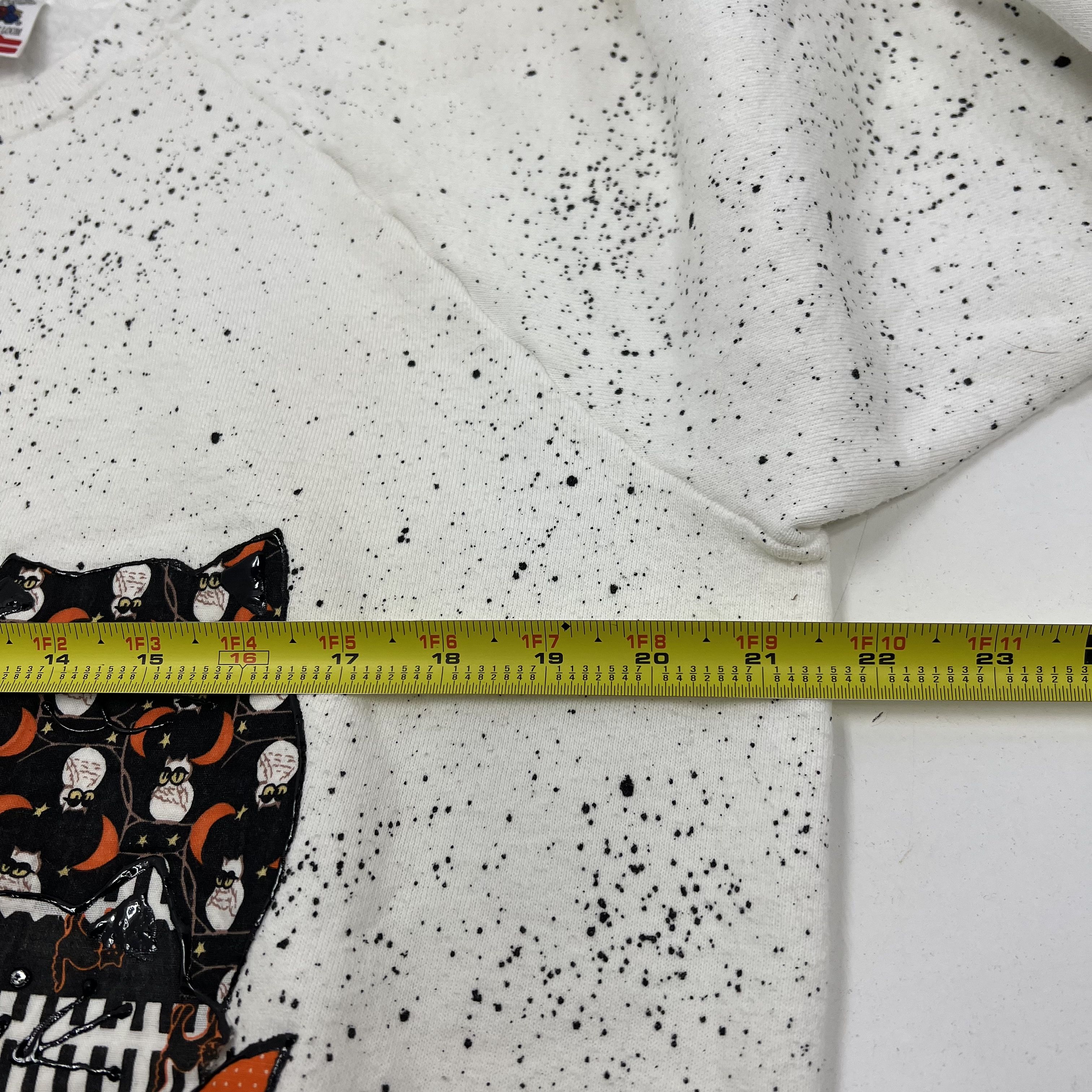 Vintage 90s Fruit of the Loom Cat Halloween Applique Splatter Sweatshirt Mens XL