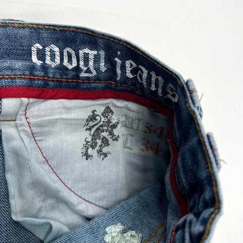 Vintage Y2K Coogi Men's Blue Heritage Embroidered Baggy Jeans Sz 44x34