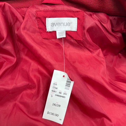 Avenue Women's Red Diamond Quilted Full Zip Mock Neck Jacket Sz 26/28 NWT
