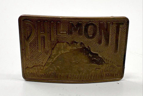 Vintage Philmont Scout Ranch Brass Belt Buckle Tooth of Time Mountain 3x2