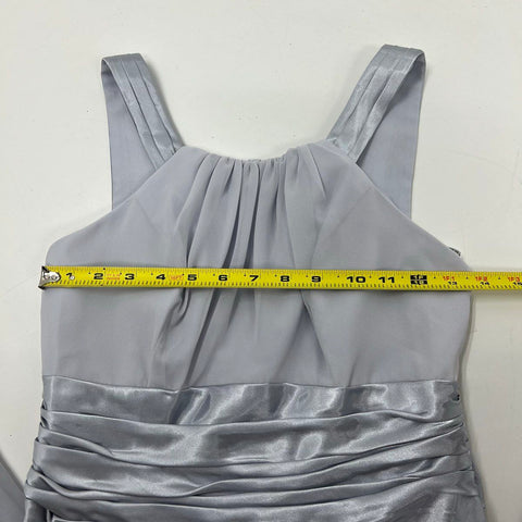 David's Bridal Women's F12732 Bridesmaid Dress Silver Chiffon Long Gown Size 4