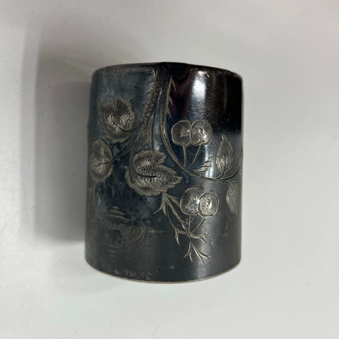 Antique James W Tufts Boston Quadruple Plate Child's Cup Mug Etched Cherry 1380