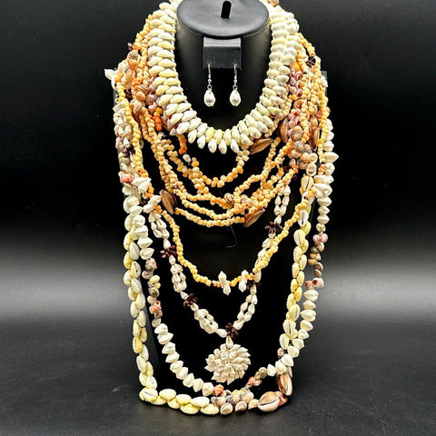 Natural Shell Jewelry Lot 14pc Puka Cowrie Necklaces Earrings Bracelets Boho