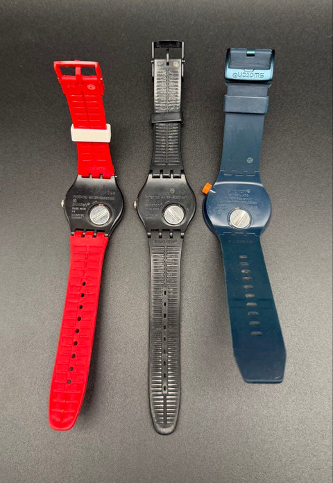 Swatch Watch Lot of 3 Red Black Blue Working New Batteries Tested