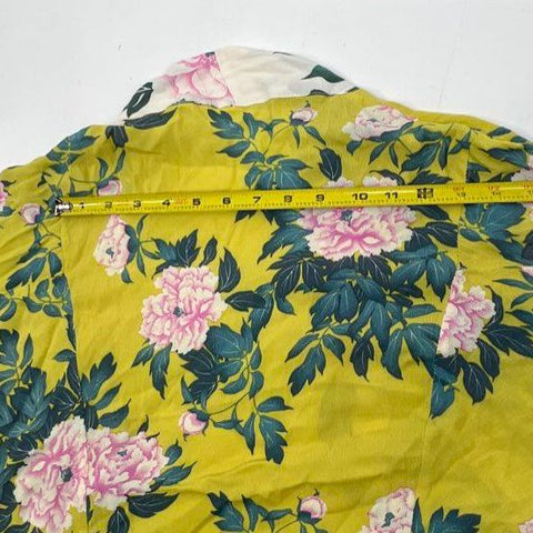 Anthropologie Peony Kimono Yellow Green Floral Open Front Jacket Cardigan
