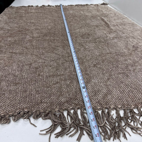 Pottery Barn Chenille Throw Blanket Taupe Textured Rayon Cotton Fringe 50x60