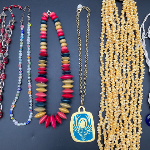 Revelry Beaded Shell Evil Eye Jewelry Lot of 7 Necklaces Boho Vintage Style