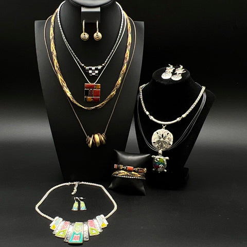 Costume Jewelry Lot 14 Pieces Geometric Enamel Nautical Turtle Sand Dollar Sets