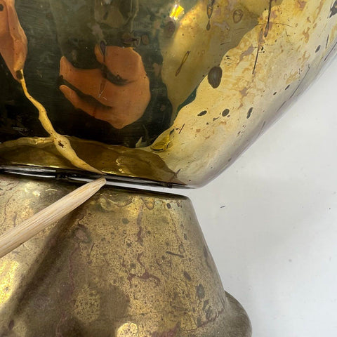 Vintage Hammered Brass Scuttle Basket Planter Bucket 12.5" H Made in India