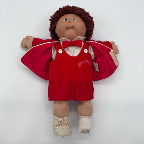 Cabbage Patch Kids Doll Coleco Vintage Brown Yarn Hair Red Suit 17 Inch