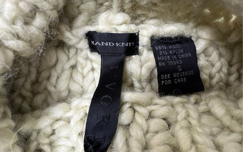 Theory Women's Ivory Chunky Hand Knit Wool Cable Turtleneck Sweater Sz S