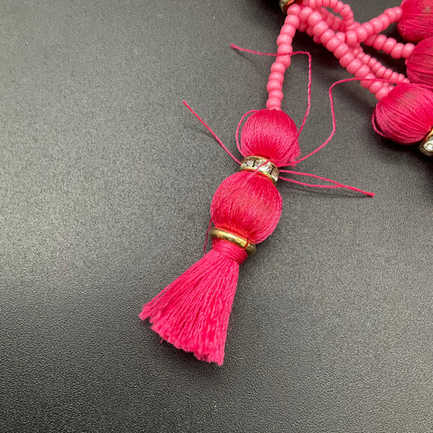 Kate Spade New York Gold Tone Pink Marbled Bead Tassel Necklace 18-20"