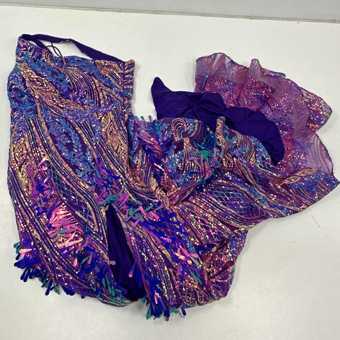 Amarra Women's Purple Iridescent Sequin One Shoulder Lace Up Back Gown Sz 14