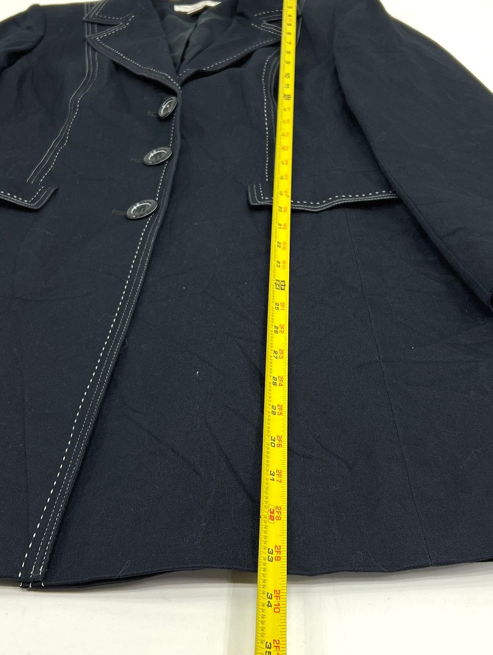 Women's Casual Corner Black Button Front Cotton Blend Long Blazer Jacket Size 8
