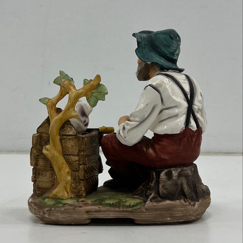 Ceramic Figurine Carpenter Building Doghouse with Dog Hand-Painted 8 Inch