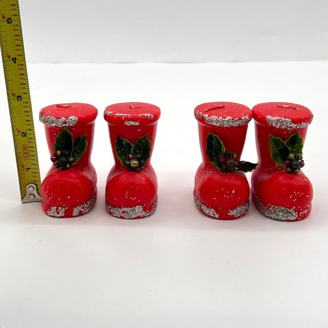 Vintage Christmas Boot Candles Lot 4 Red Wax Figurines With Original Box Japan