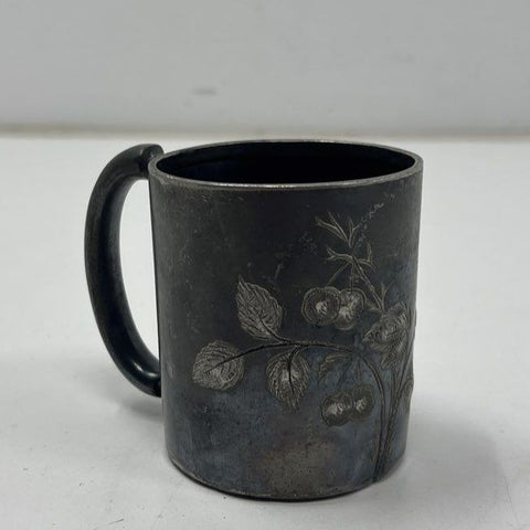 Antique James W Tufts Boston Quadruple Plate Child's Cup Mug Etched Cherry 1380