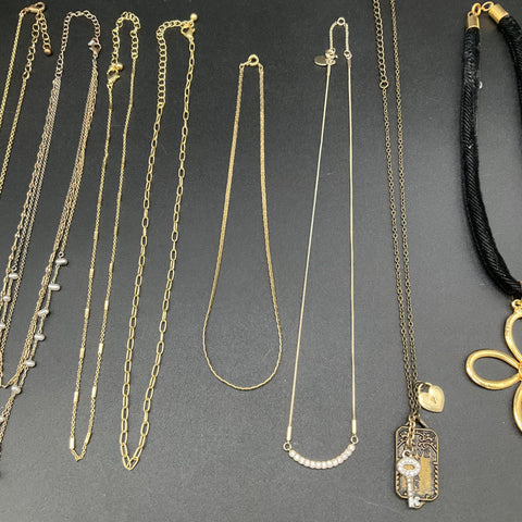 Fashion Costume Jewelry Lot 14 Necklaces Gold Silver Tone Mixed Style Pendant