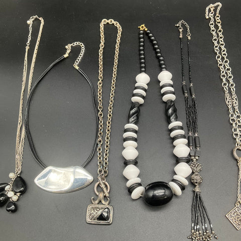Black White Monochrome Costume Jewelry Lot of 10 Necklaces Beaded Statement