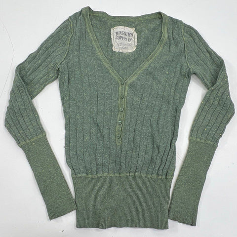 Vintage Y2K Mossimo Women's Green Ribbed Henley Angora Blend Sweater Top Sz M
