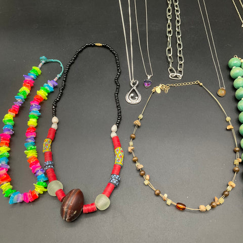 Fashion Jewelry Lot 13 Necklaces Beaded Chain Pendants Boho Eclectic Mix