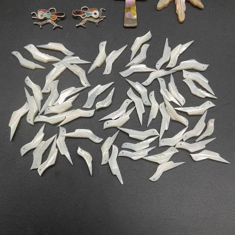 MOP Mother of Pearl Jewelry Lot Carved Bird Beads Leaf Cross Pendants Inlay