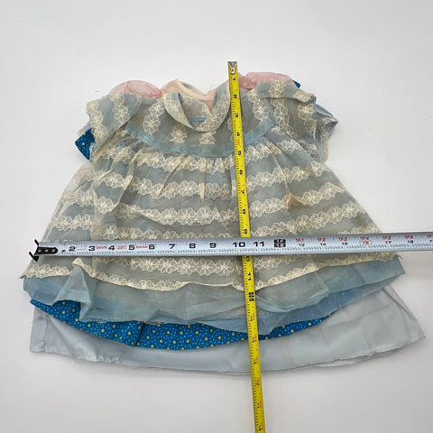 Vintage Style Doll Baby Dress Lot 4 Pieces Blue Pink Lace Mesh Prints
