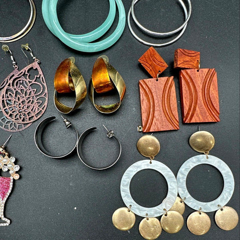 Vintage to Modern Costume Jewelry Earrings Lot Hoops Dangles Rhinestone 35 Pairs