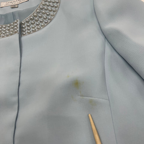 Tahari Arthur S. Levine Light Blue Pearl Beaded Skirt Suit Set Women's Size 12