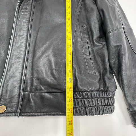 Vintage 90s Wilsons Leather Mens Bomber Jacket Black Map Lining Pelle Studio XL