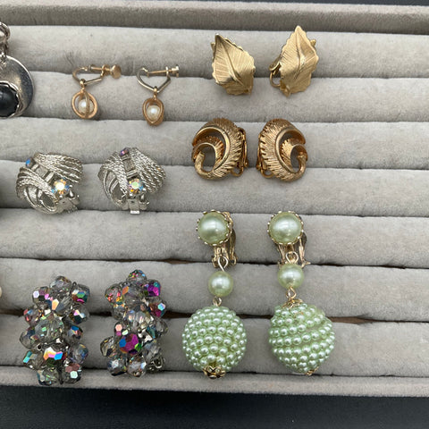 Vintage Mid-Century Clip-On Earrings Lot of 9 Sarah Coventry AB Crystal 18pc