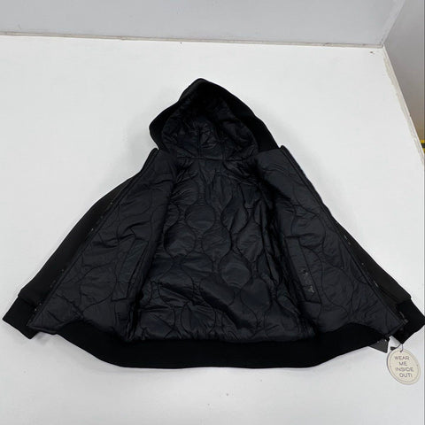 Axcent NYC Women's Black Hooded Bomber Jacket Quilted Lined Full Zip NWT Sz 8