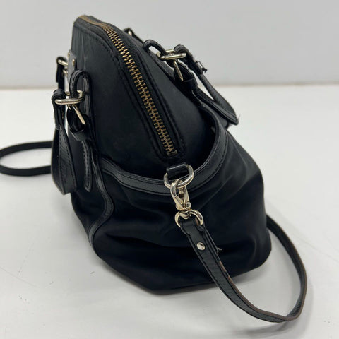 Kate Spade Black Nylon Leather Trim Dome Satchel Crossbody Bag Silver Hardware