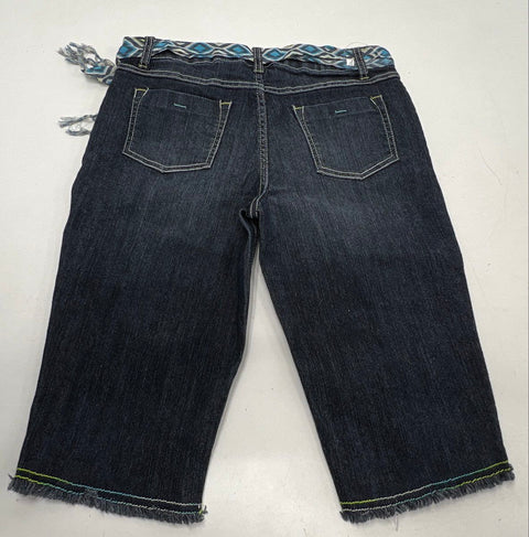 iCarly Girls Dark Wash Embroidered Jean Shorts Capris Sash Belt Sz 16 NWT Y2K