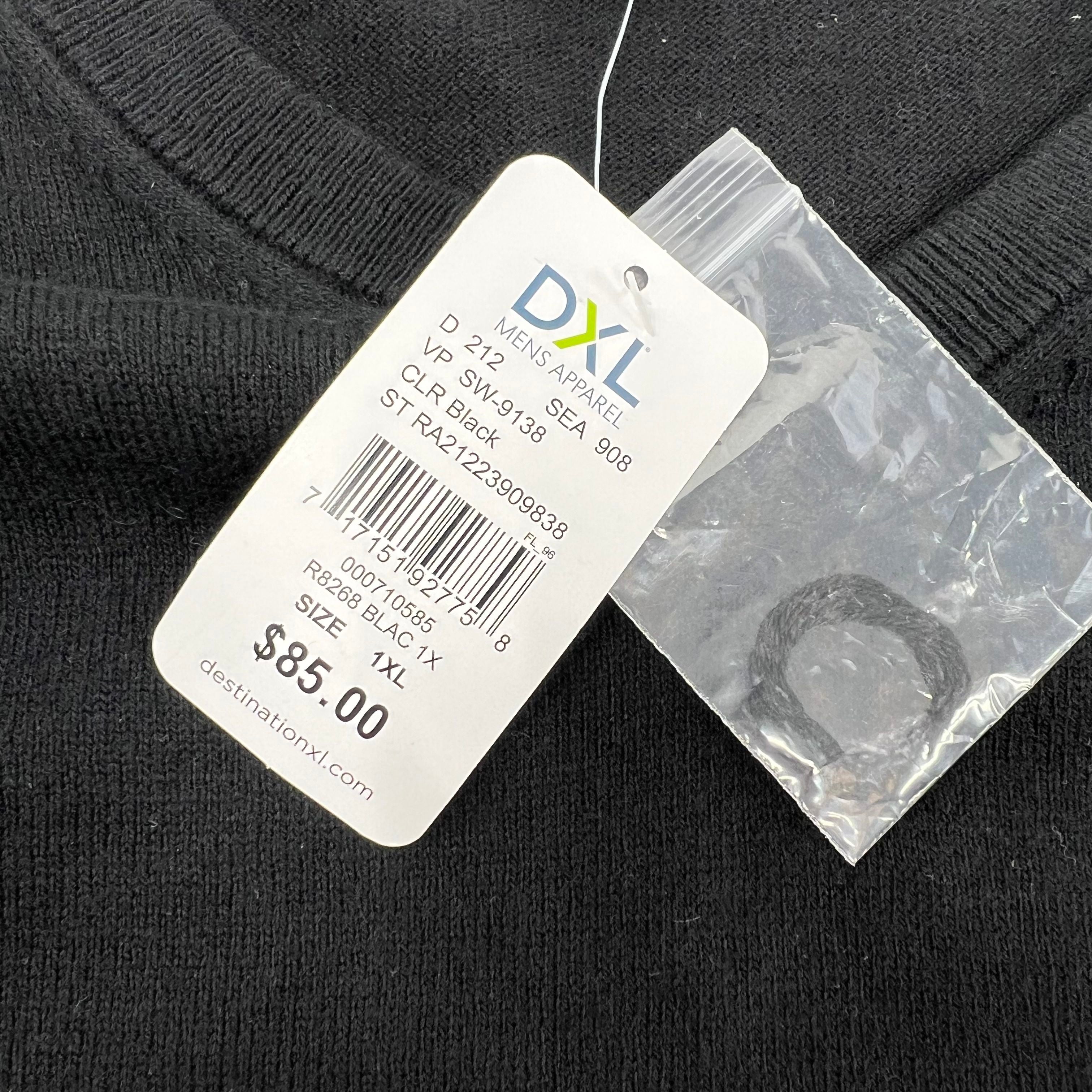 Rochester DXL NWT Black Cotton Cashmere V-Neck Pullover Sweater Men's 1XL