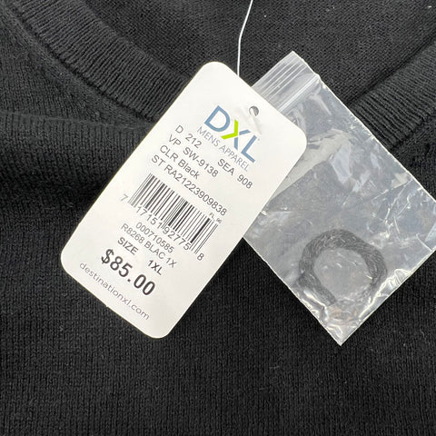 Rochester DXL NWT Black Cotton Cashmere V-Neck Pullover Sweater Men's 1XL