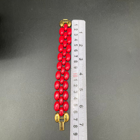 Vintage Signed Napier Red Enamel Gold Tone Necklace and Bracelet Set
